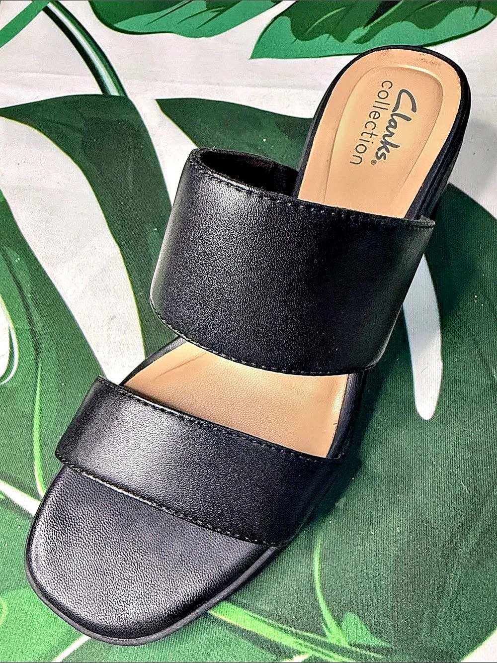 Clarks Jaylen Dusk Black Leather Heeled Sandals US 9 M Like New